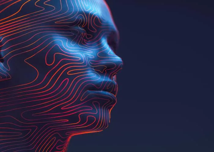 3D rendered digital human head outlined with neon contour lines that resemble a fingerprint's unique swirls, against a deep blue background.
Concept of digital identity and security, blending the human element with the precision of technology.